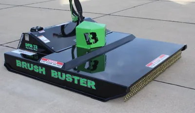 B-Built DPM Brush Buster brush cutter with green motor cover, top view