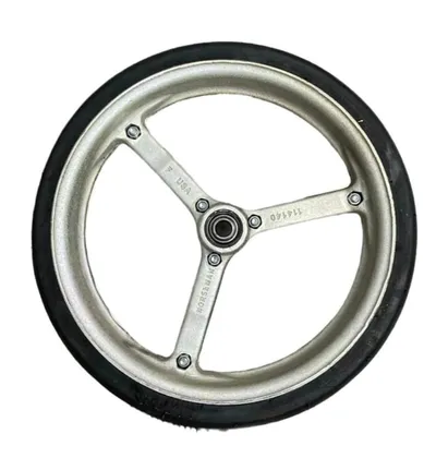 Norseman open spoke gauge wheel with three-spoke hub and rubber tire