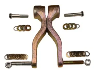 Norseman gauge wheel arm kit for John Deere planters: two arms with bolts and washers