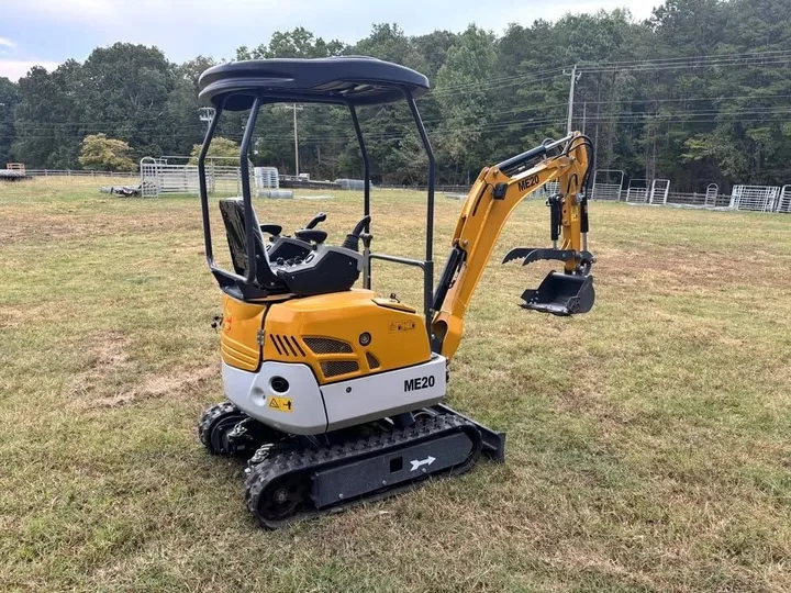ME20 mini excavator, front view with push blade