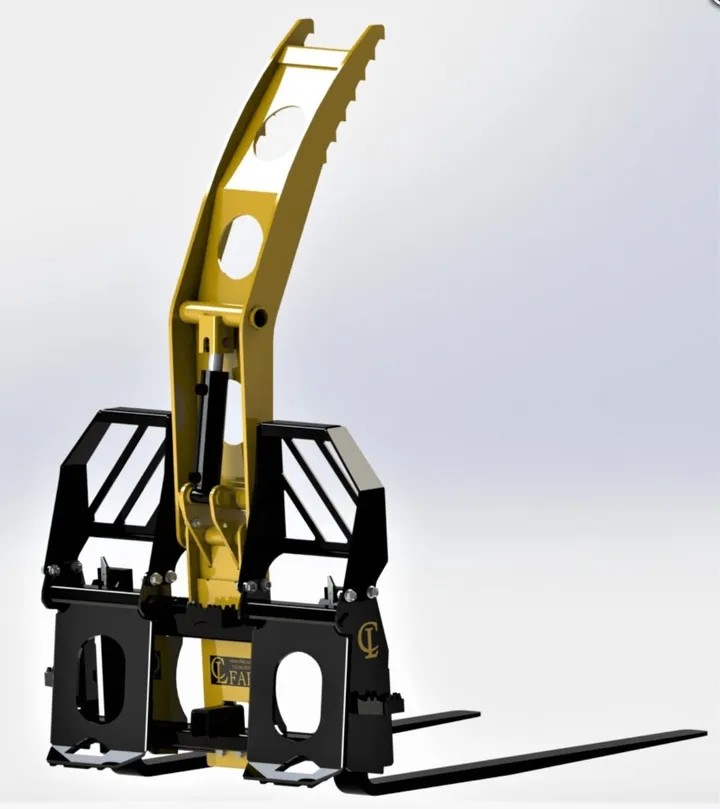 CL Fabrication pallet forks with grapple attachment, studio render
