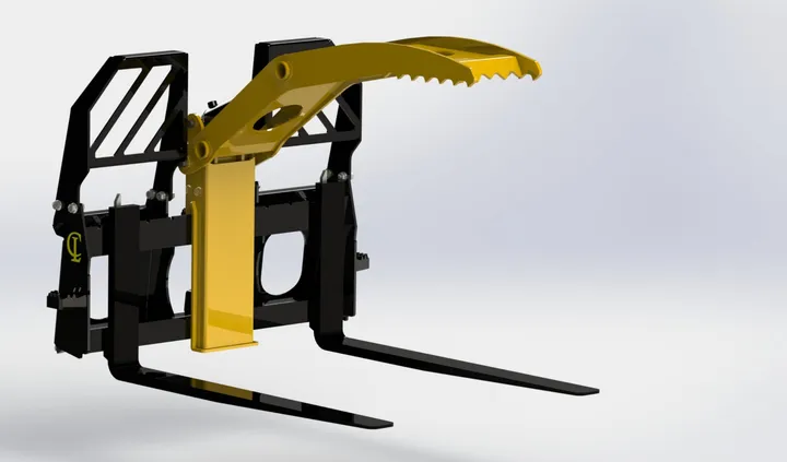 CL Fabrication pallet forks with yellow grapple, side render